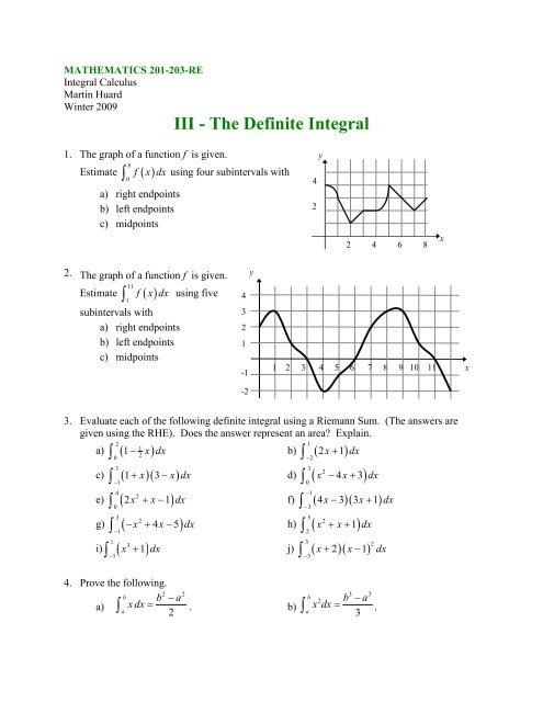 III - The Definite Integral - SLC Home Page