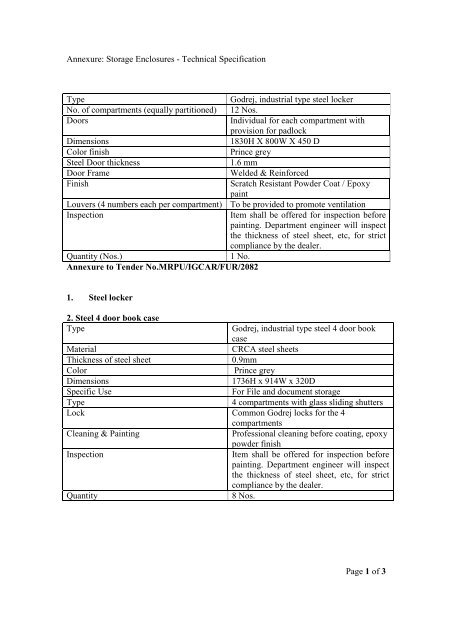 Annexure Storage Enclosures Technical Specification Page 1 Of 3