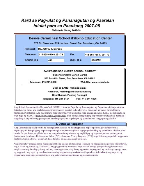 Kard sa Pag-ulat ng Pananagutan ng Paaralan ... - SFUSD: Home