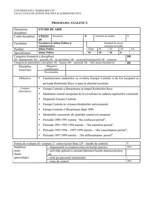 Studii De Arie Facultatea De Stiinte Politice Administrative Si Ale