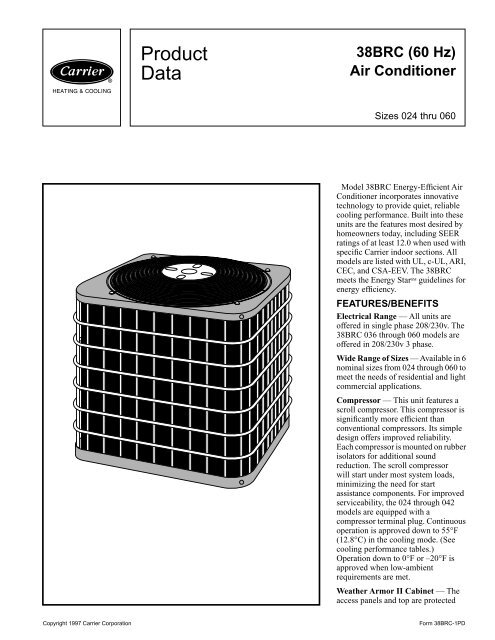Detailed cooling capacities* continued - Carrier