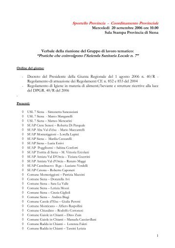 Verbale della riunione del Gruppo di lavoro ... - Provincia di Siena