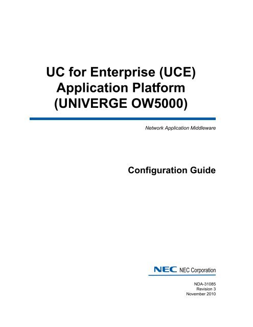 UNIVERGE OW5000 Configuration Guide - NEC Corporation of ...