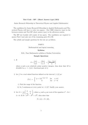 2012 Junior Research Fellowship in Theoretical Physics and ...
