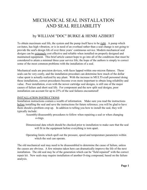 mechanical seal assembly quotation