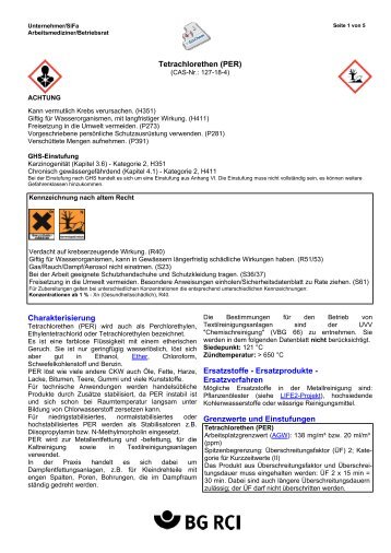 Tetrachlorethen (PER) Charakterisierung Ersatzstoffe - GisChem