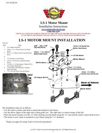 Chevy LS Motor Mount Install - Total Cost Involved