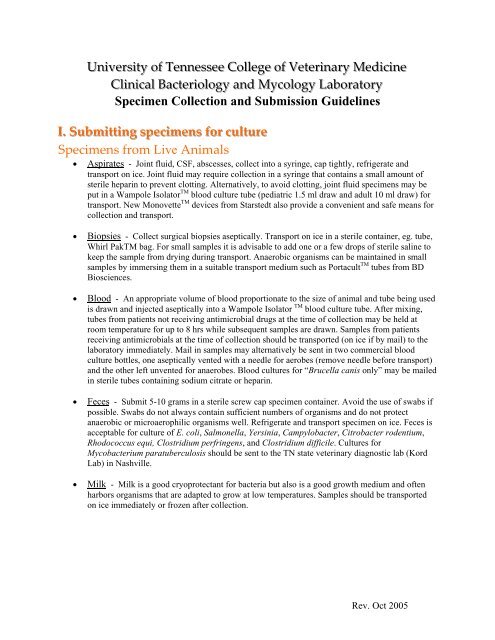 General Specimen Collection and Submission Guidelines