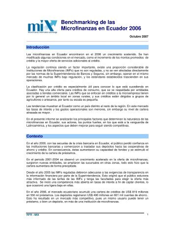 Benchmarking de las Microfinanzas en Ecuador 2006 - Microfinance ...