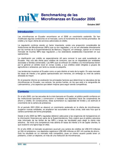 Benchmarking de las Microfinanzas en Ecuador 2006 - Microfinance ...