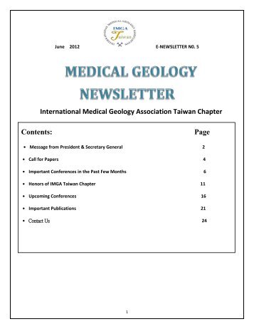 International Medical Geology Association Taiwan Chapter Contents ...