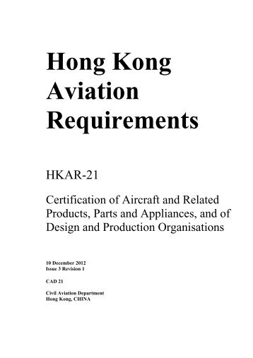 HKAR-21 Certification of Aircraft and Related Products, Parts and ...