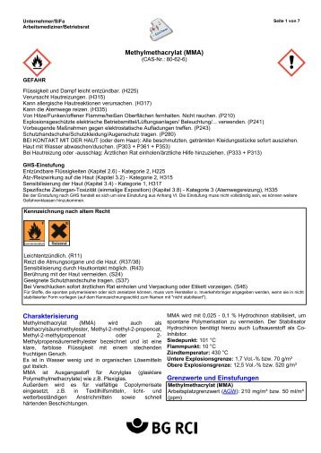 Methylmethacrylat (MMA) Charakterisierung Grenzwerte ... - GisChem