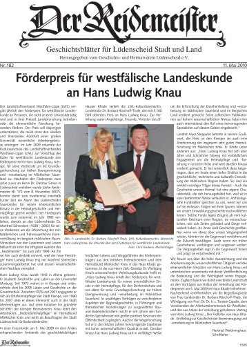 Förderpreis für westfälische Landeskunde  an Hans Ludwig Knau