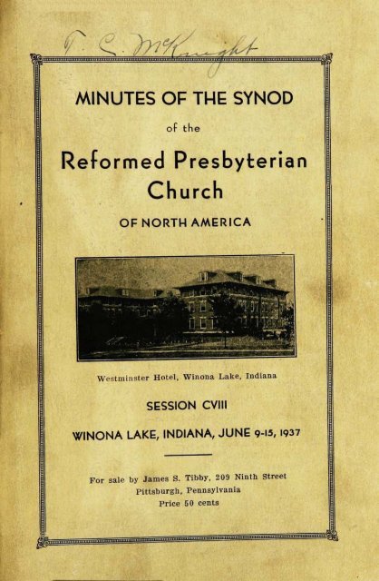 Reformed Presbyterian Minutes of Synod 1937 - Rparchives.org