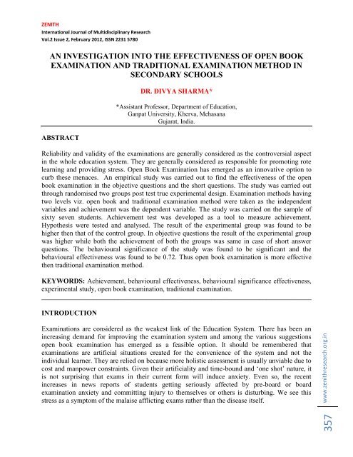 an investigation into the effectiveness of open book examination and ...
