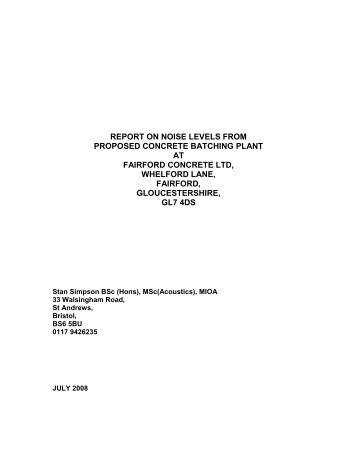 report on noise levels from the proposed concrete batching plant at ...