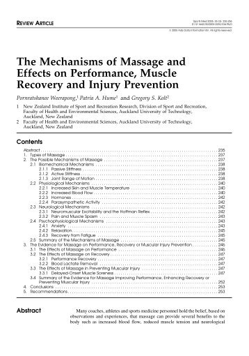 The Mechanisms of Massage and Effects on Performance, Muscle ...