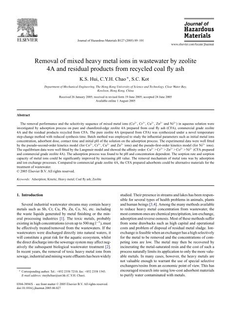 Removal of mixed heavy metal ions in wastewater by zeolite 4A and ...
