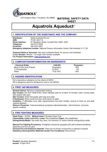Aquatrols Aqueduct - MSDS - 19-04-2012 - Globe Australia