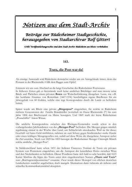 Notizen aus dem Stadt Notizen aus dem Stadt-Archiv - Rüdesheim