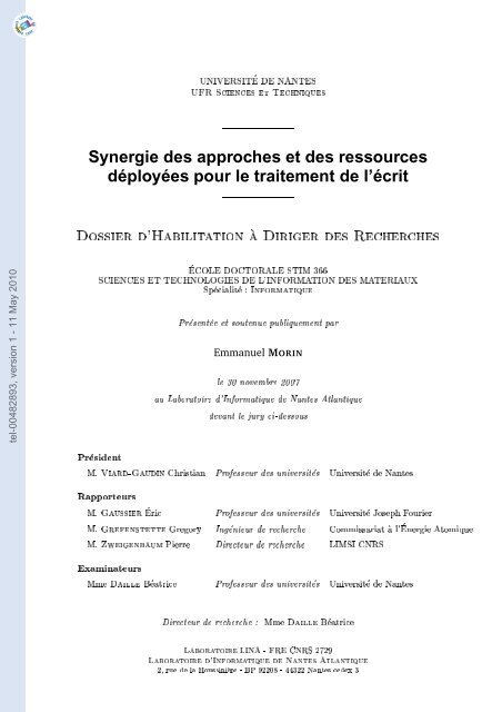 Synergie des approches et des ressources dÃ©ployÃ©es pour le ...