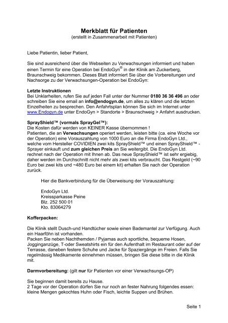 Merkblatt fÃƒÂ¼r Patienten - EndoGyn