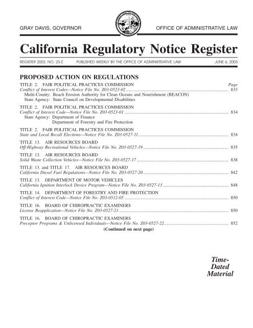 California Regulatory Notice Register - Office of Administrative 