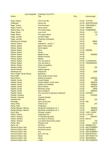 Lijst aangepast : maandag 15 juli 2013 Artiest Titel ... - Zoekt u een cd