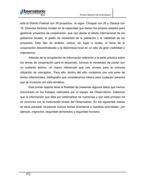 Primer Reporte de Actividades - Observatorio de la CooperaciÃ³n ...