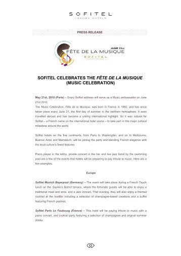 Sofitel Press Release - Fête de la Musique - US