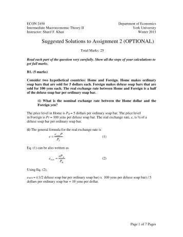 Suggested Solutions to Assignment 2 - Department of Economics