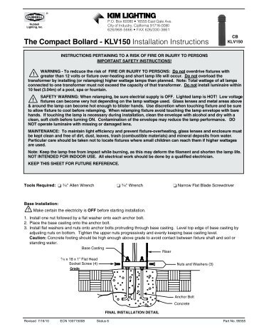 The Compact Bollard - KLV150 Installation Instructions - Kim Lighting