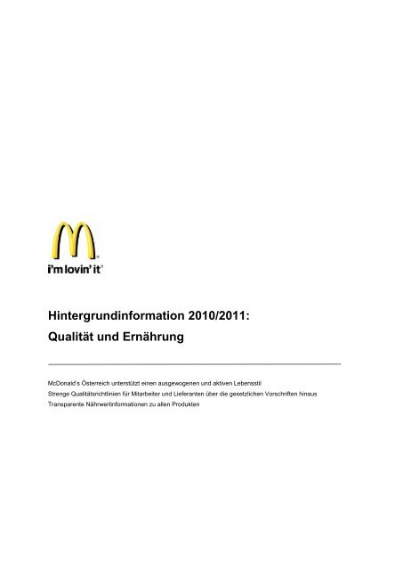 QualitÃ¤t und ErnÃ¤hrung - McDonalds