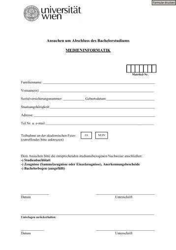 Ansuchen um Abschluss des Bachelorstudiums ... - UniversitÃ¤t Wien