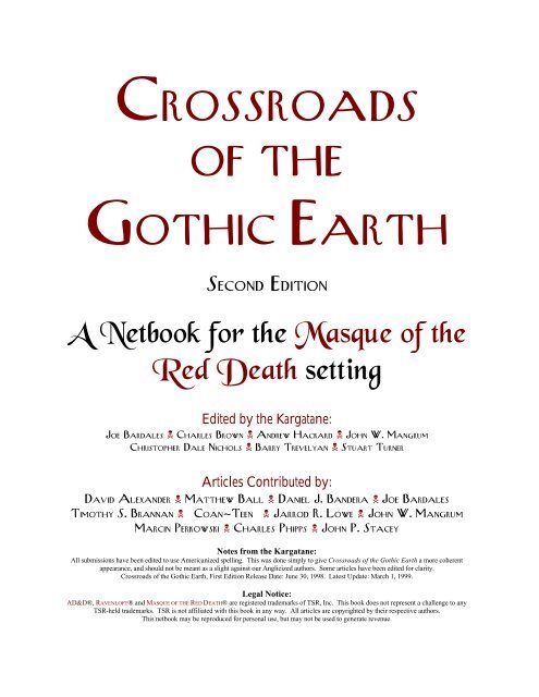 Crossroads of the Gothic Earth, 2nd Edition