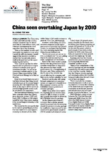 China seen overtaking Japan by 2010 - CIMB-Principal Asset ...