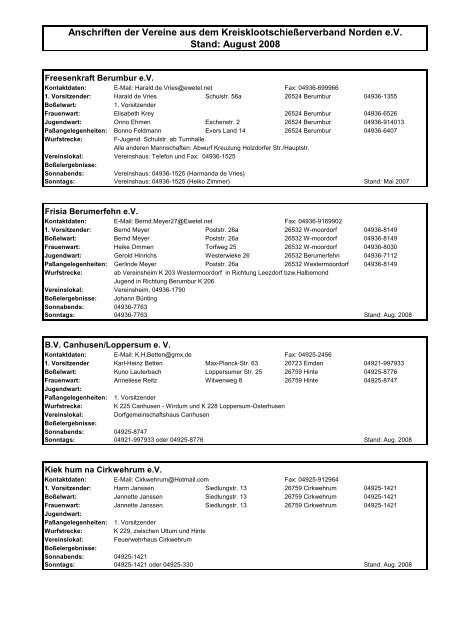 Anschriften der Vereine aus dem Kreisklootschießerverband Norden ...