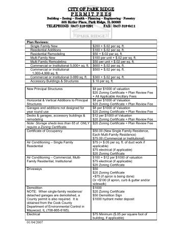 BUILDING PERMIT FEES 10-16-2006 - City of Park Ridge