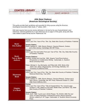 asa referencing guide Here you can learn more about the asa citation style and find the guide of how to cite sources by using the appropriate format. asa referencing guide Here you can learn more about the asa citation style and find the guide of how to cite sources by using the appropriate format.