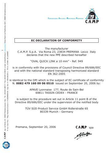 spa EC DECLARATION OF CONFORMITY The ... - Camp