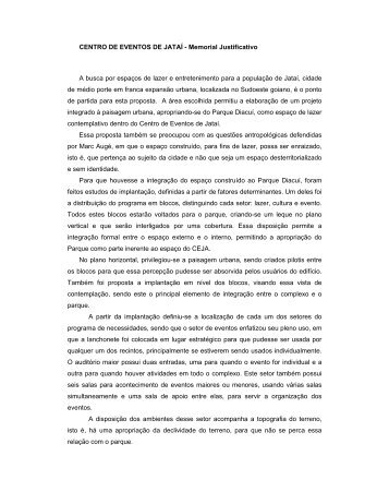 CENTRO DE EVENTOS DE JATAÃ - Memorial Justificativo A ... - Ucg