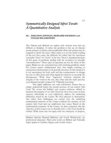 Symmetrically Designed Sifrei Torah: A Quantitative Analysis - Hakirah