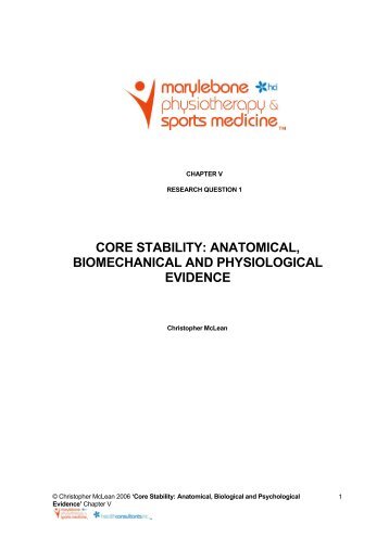 core stability: anatomical, biomechanical and physiological evidence