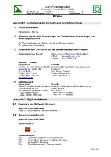 Clorina Version 5 - LYSOFORM Dr. Hans Rosemann GmbH