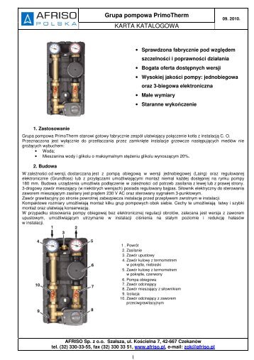 Grupa pompowa PrimoTherm KARTA KATALOGOWA - Afriso