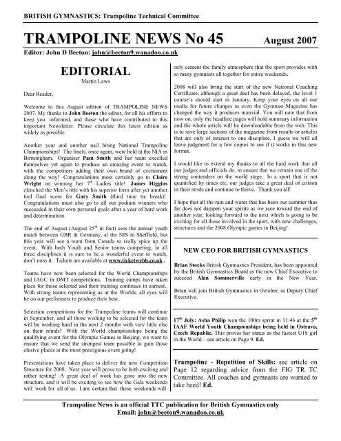 Trampoline News 45 August 2007 - Gillingham Jumpers Trampoline ...
