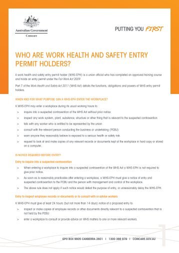 Who are work health and safety entry permit holders? - Comcare