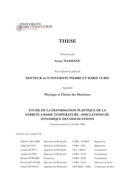 Ph.D. thesis, Univ. Pierre et Marie Curie Paris, 2008. - Laboratoire d ...