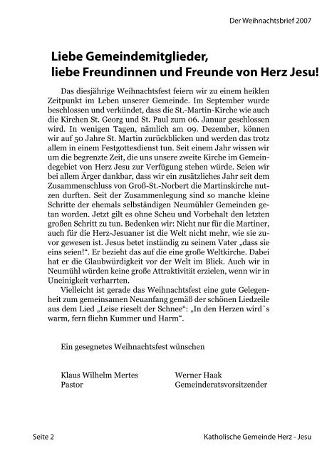 Weihnachtsbrief 2007 Gemeinde Herz-Jesu
